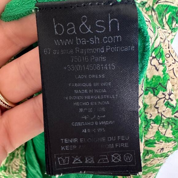 BA&SH Ba & Sh Paz Floral Printed Mini Shirt Dress In Green Women’s 2 3/4 Sleeves - Picture 4 of 10